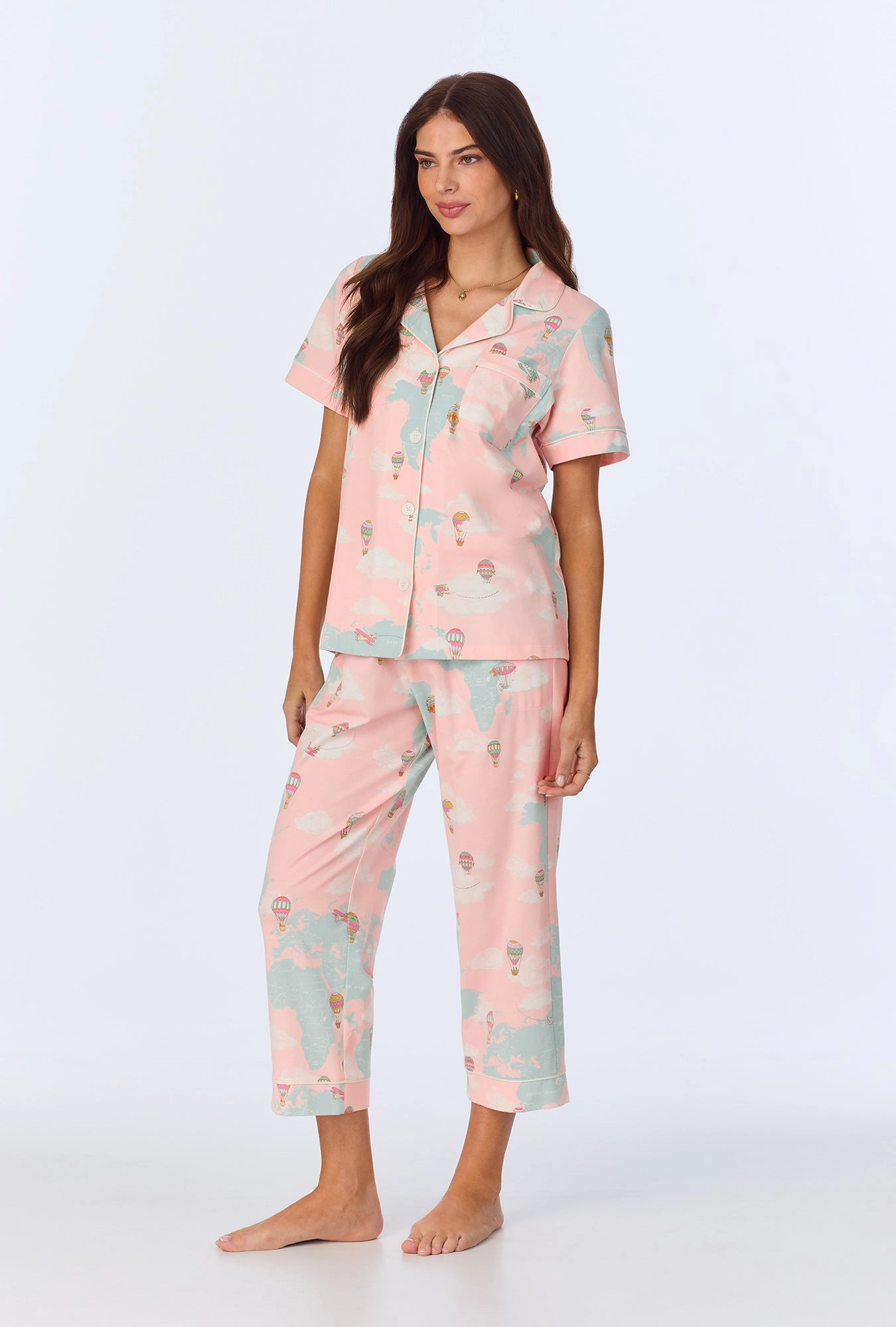 Around The World Short Sleeve Classic Stretch Jersey Cropped PJ Set