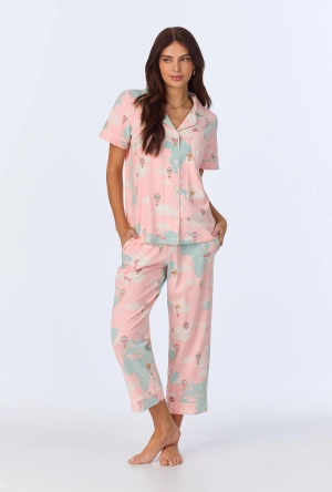 Around The World Short Sleeve Classic Stretch Jersey Cropped PJ Set