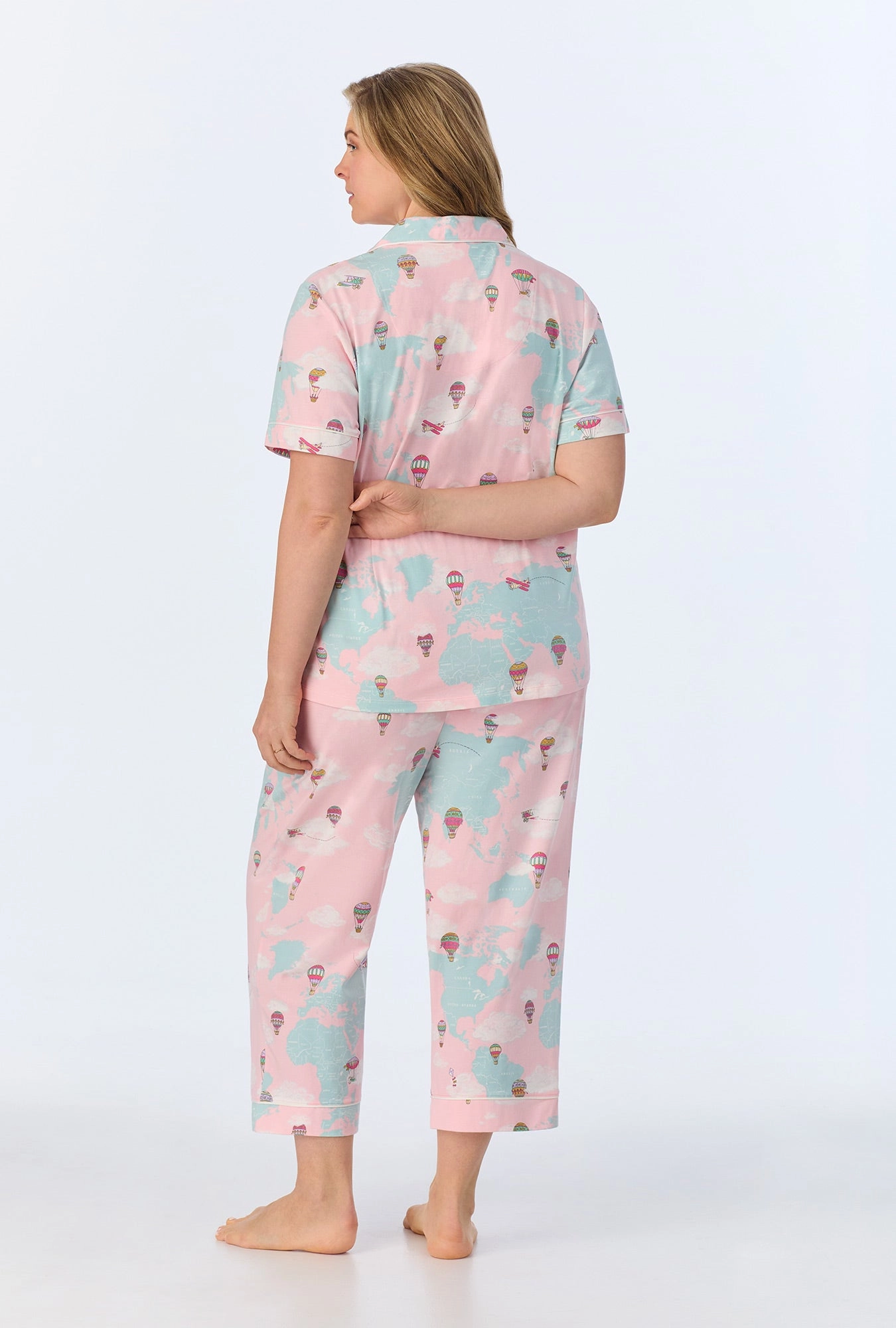 Around The World Short Sleeve Classic Stretch Jersey Cropped PJ Set
