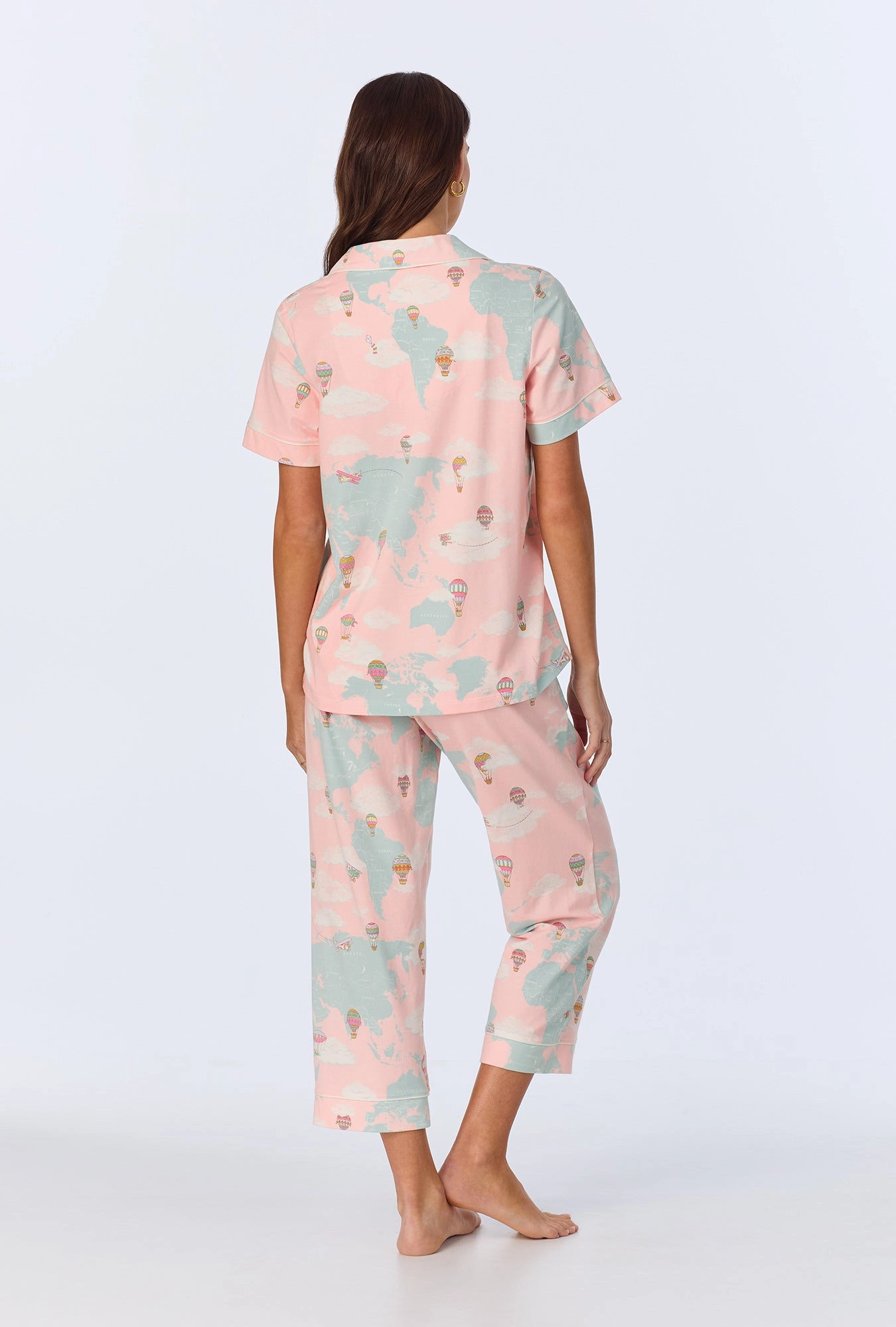 Around The World Short Sleeve Classic Stretch Jersey Cropped PJ Set