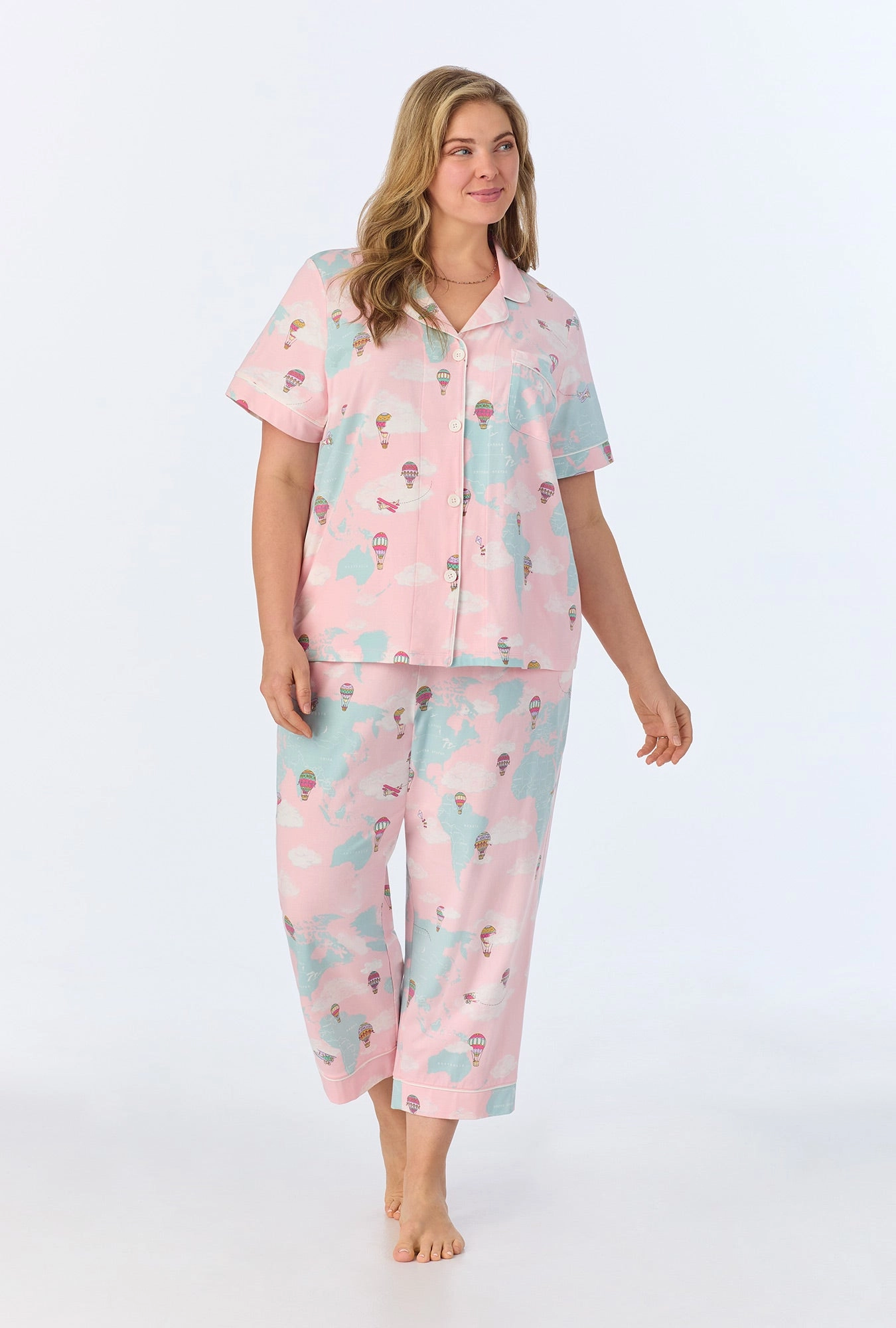 Around The World Short Sleeve Classic Stretch Jersey Cropped PJ Set