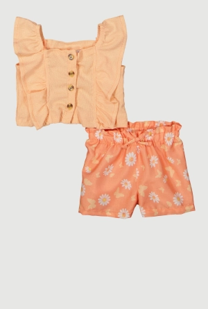 Baby Girls 0-9M Button Front Sleeveless Top and Shorts