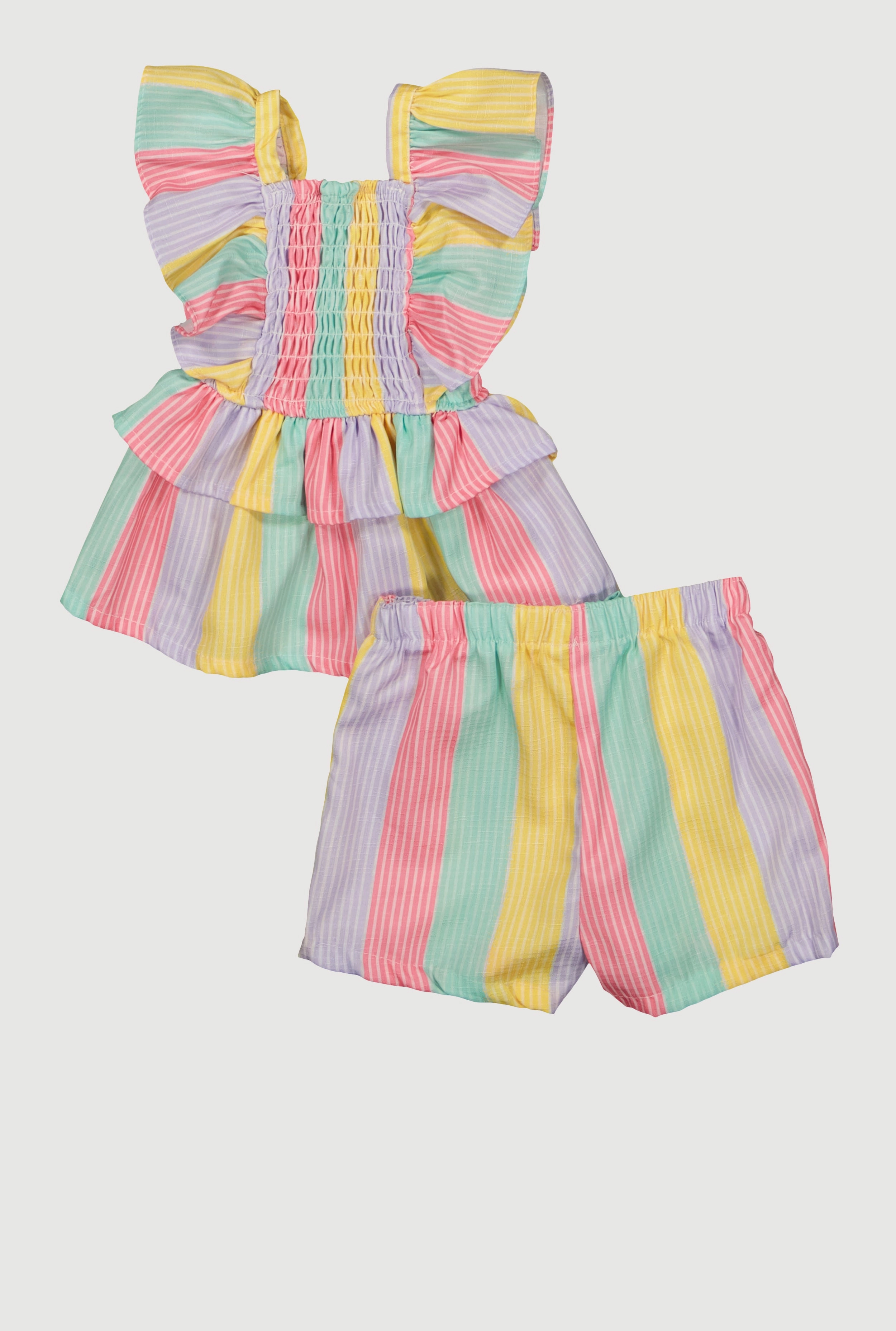 Baby Girls 0-9M Color Block Stripe Ruffle Top and Shorts