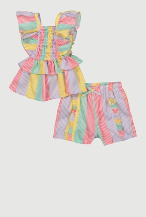 Baby Girls 0-9M Color Block Stripe Ruffle Top and Shorts