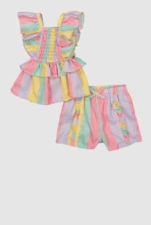 Baby Girls 12-24M Color Block Stripe Ruffle Top and Shorts