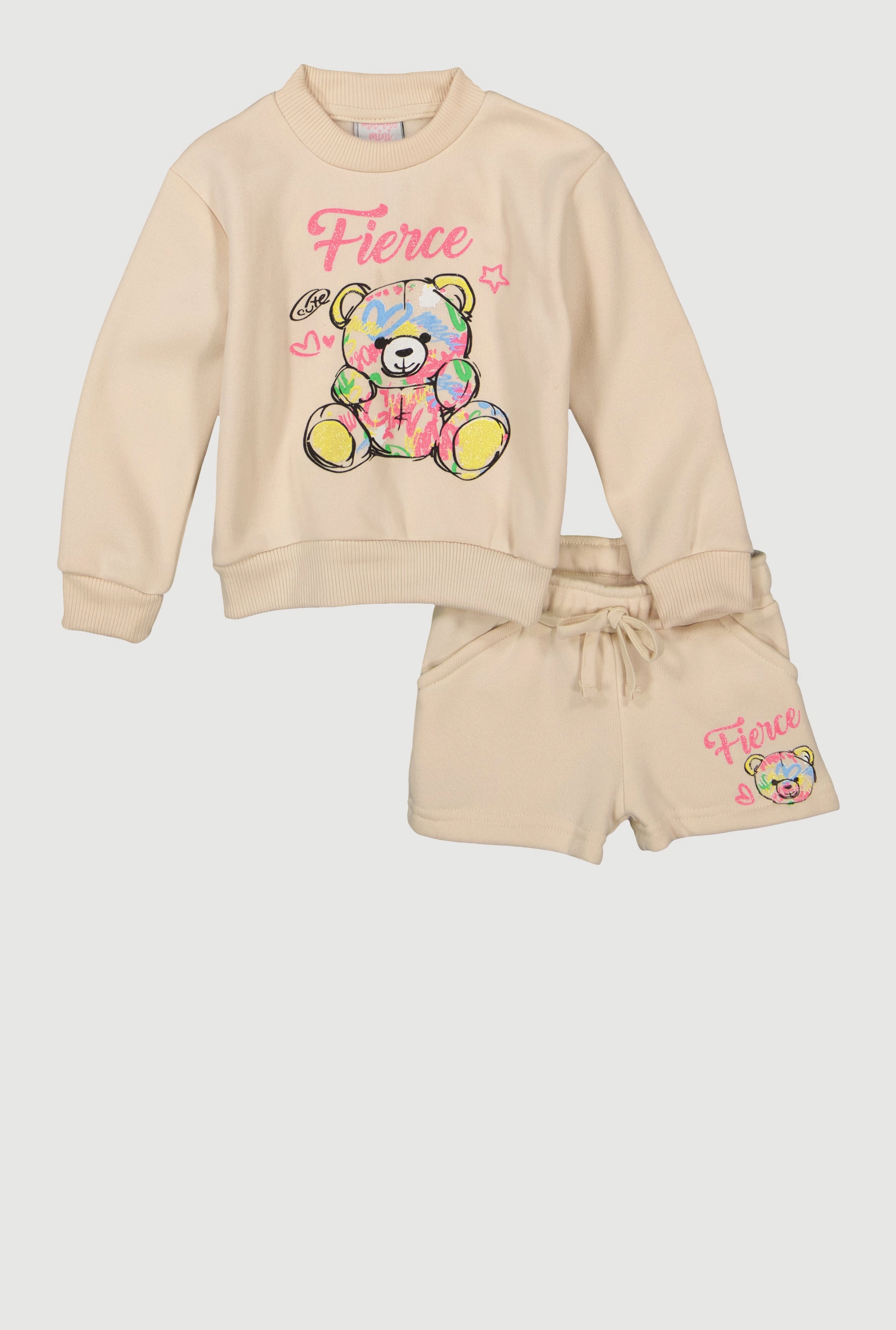 Baby Girls 12-24M Fierce Bear Graphic Sweatshirt and Sweatshorts
