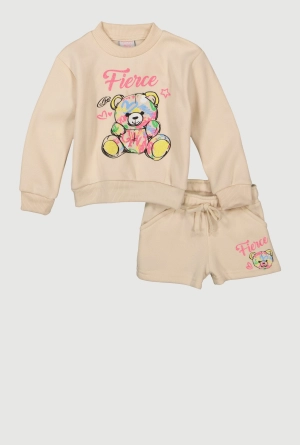 Baby Girls 12-24M Fierce Bear Graphic Sweatshirt and Sweatshorts