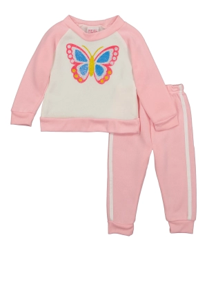 Baby Girls 12-24M Glitter Butterfly Graphic Sweatshirt and Joggers Set