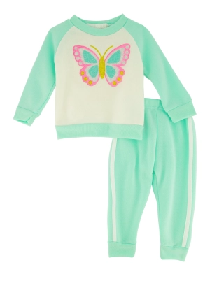 Baby Girls 12-24M Glitter Butterfly Graphic Sweatshirt and Joggers Set