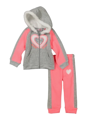 Baby Girls 12-24M Heart Sequin Zip Up Hoodie and Joggers