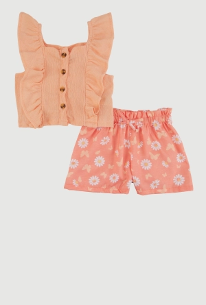 Baby Girls 12-24M Ruffled Top and Linen Floral Shorts