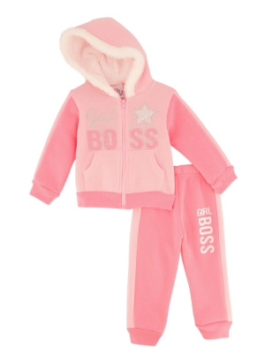 Baby Girls 12-24M Sherpa Lined Girl Boss Sequin Hoodie and Joggers