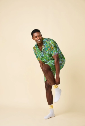 BedHead x Mr. Turk Cactus Men's Sleeve Notch Woven Cotton Poplin Boxer PJ Set