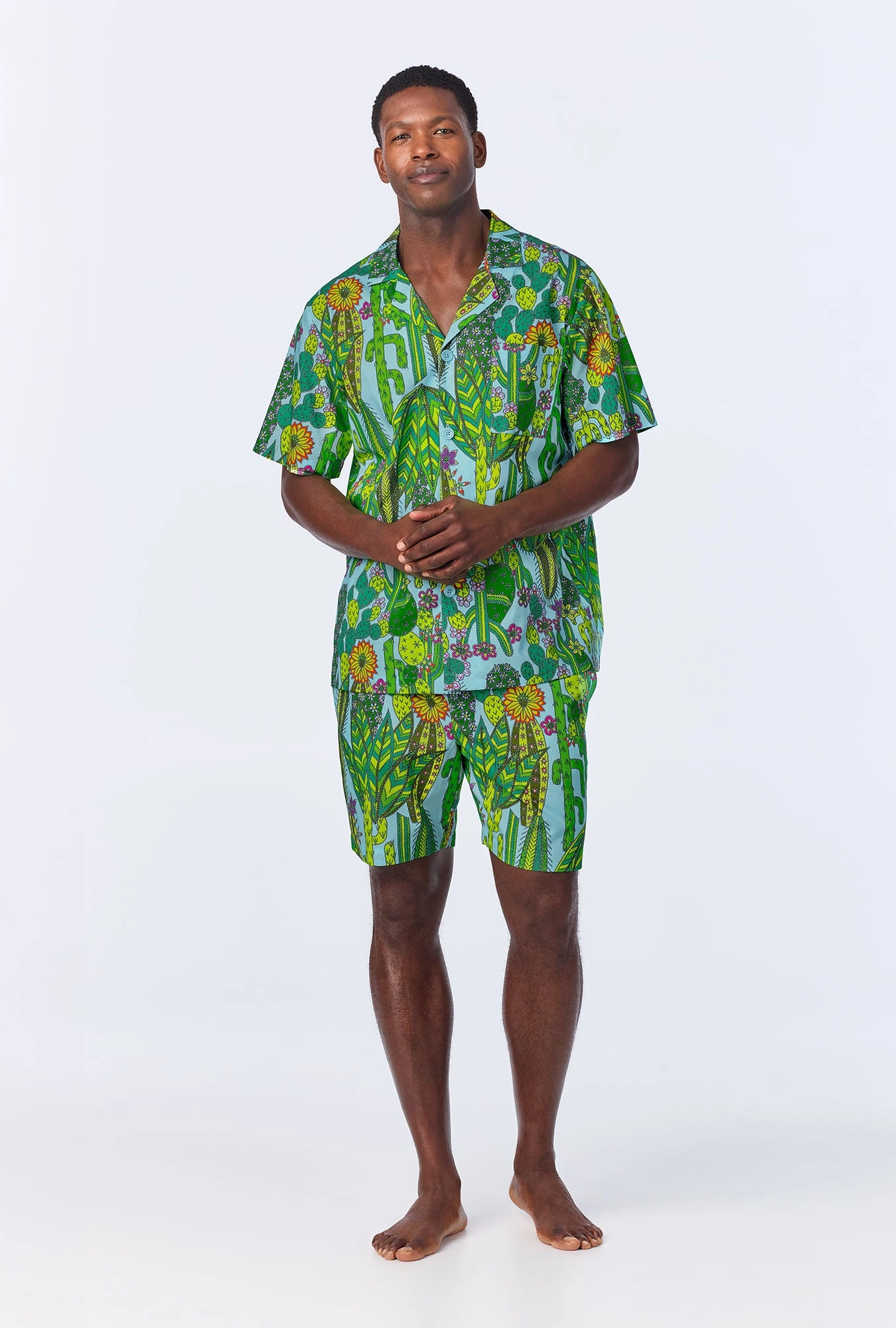 BedHead x Mr. Turk Cactus Men's Sleeve Notch Woven Cotton Poplin Boxer PJ Set
