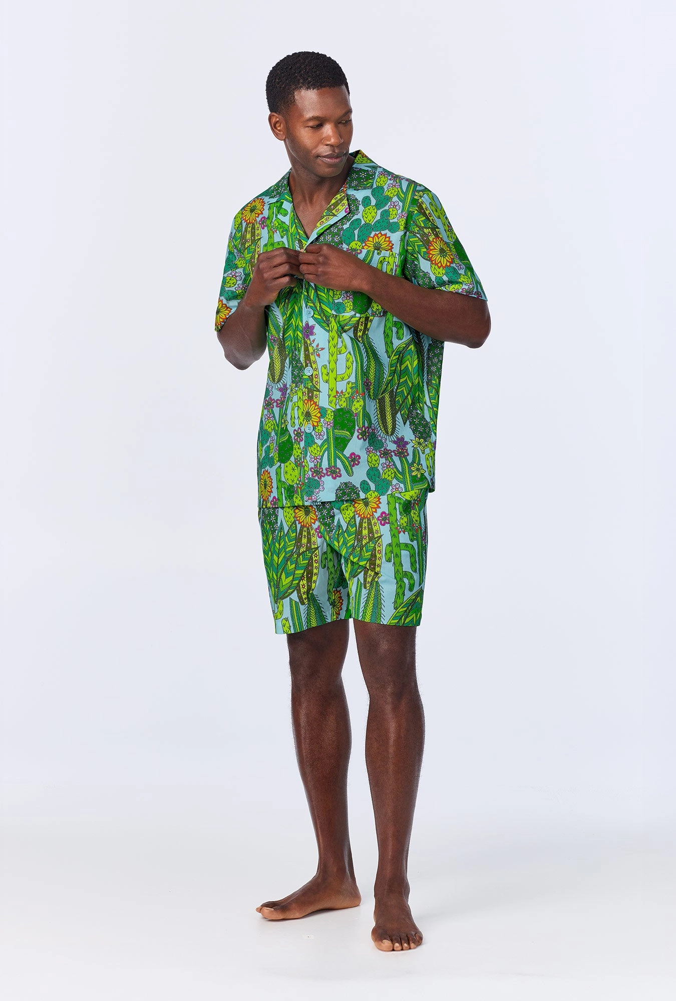 BedHead x Mr. Turk Cactus Men's Sleeve Notch Woven Cotton Poplin Boxer PJ Set
