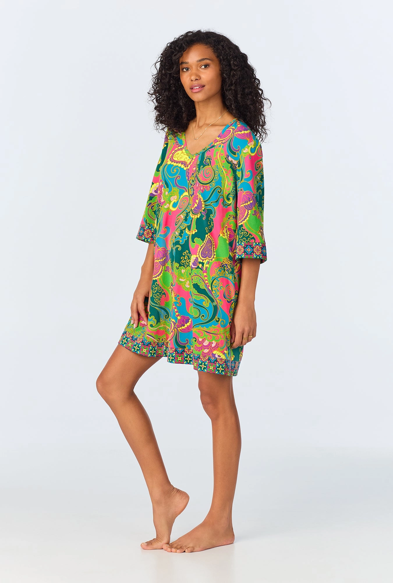 BedHead x Trina Turk Turkish Delight Short Sleeve Stretch Jersey Caftan