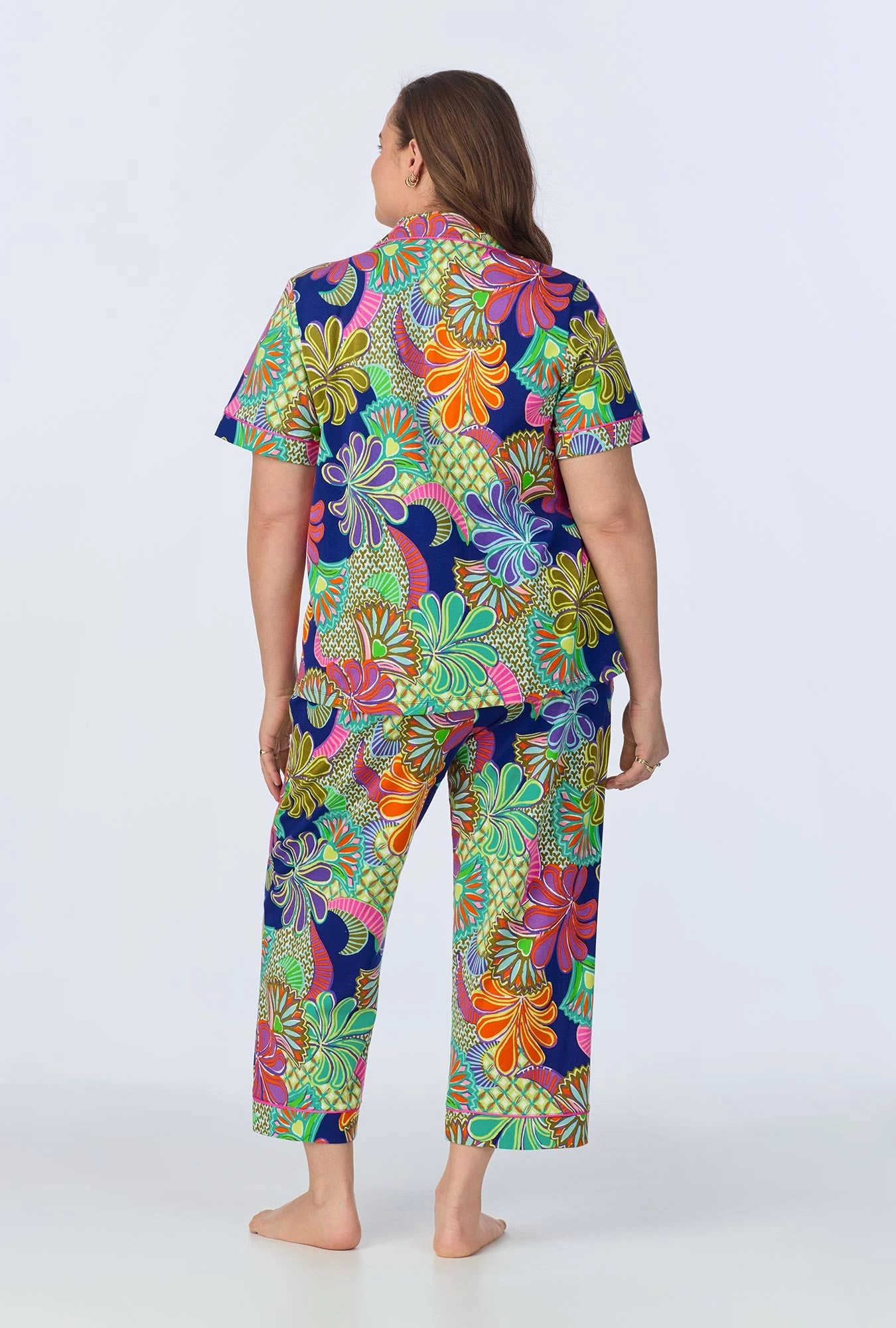 BedHead x Trina Turk  Zanzibar Short Sleeve Classic Cropped Stretch Jersey PJ Set