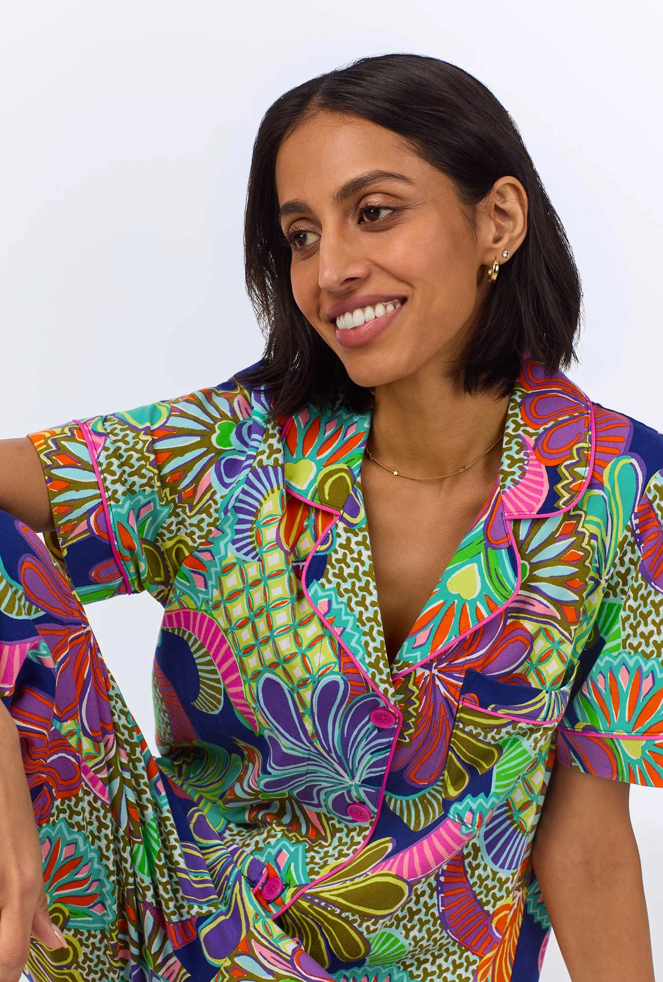 BedHead x Trina Turk  Zanzibar Short Sleeve Classic Cropped Stretch Jersey PJ Set