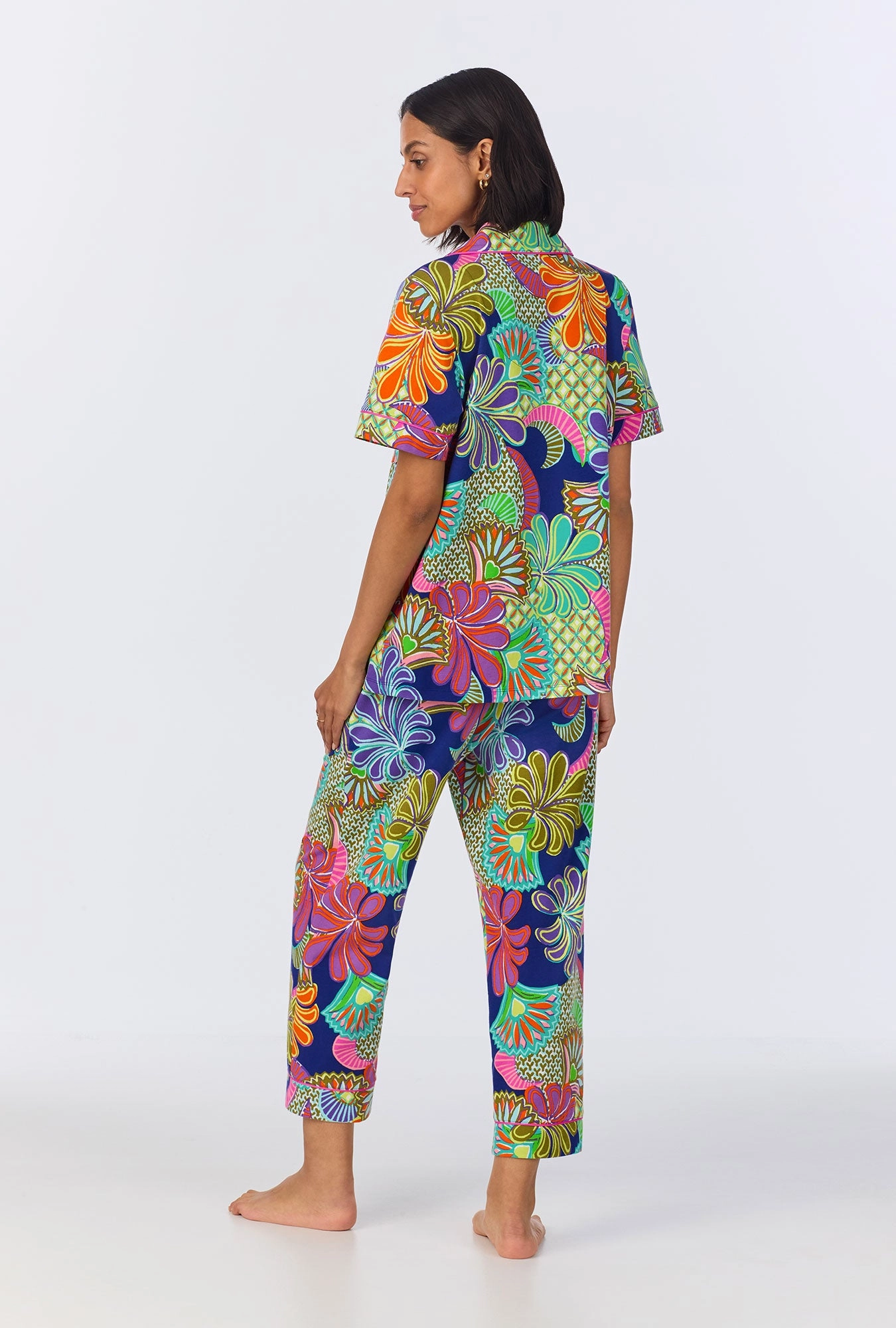 BedHead x Trina Turk  Zanzibar Short Sleeve Classic Cropped Stretch Jersey PJ Set