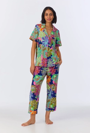 BedHead x Trina Turk  Zanzibar Short Sleeve Classic Cropped Stretch Jersey PJ Set