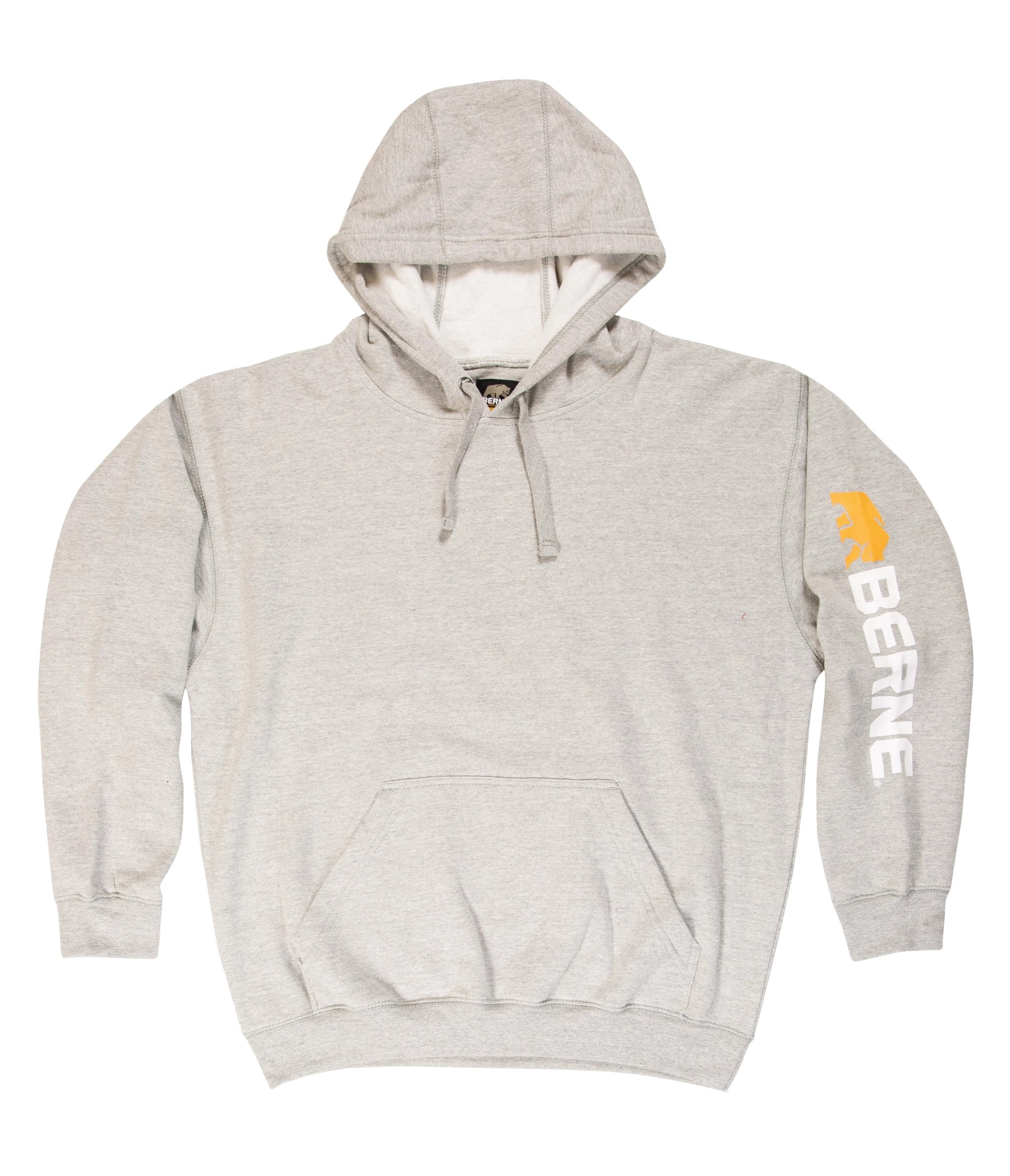 Berne Mens Grey Fleece Signature Sleeve Hooded Pullover L TALL