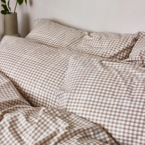 Cafe au Lait Small Gingham Cotton Pillowcase (Pair)