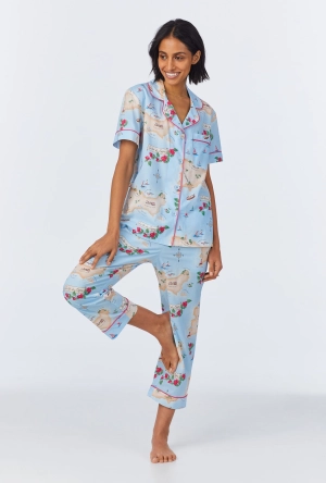 Ciao Capri Short Sleeve Classic Woven Cotton Poplin Cropped PJ Set