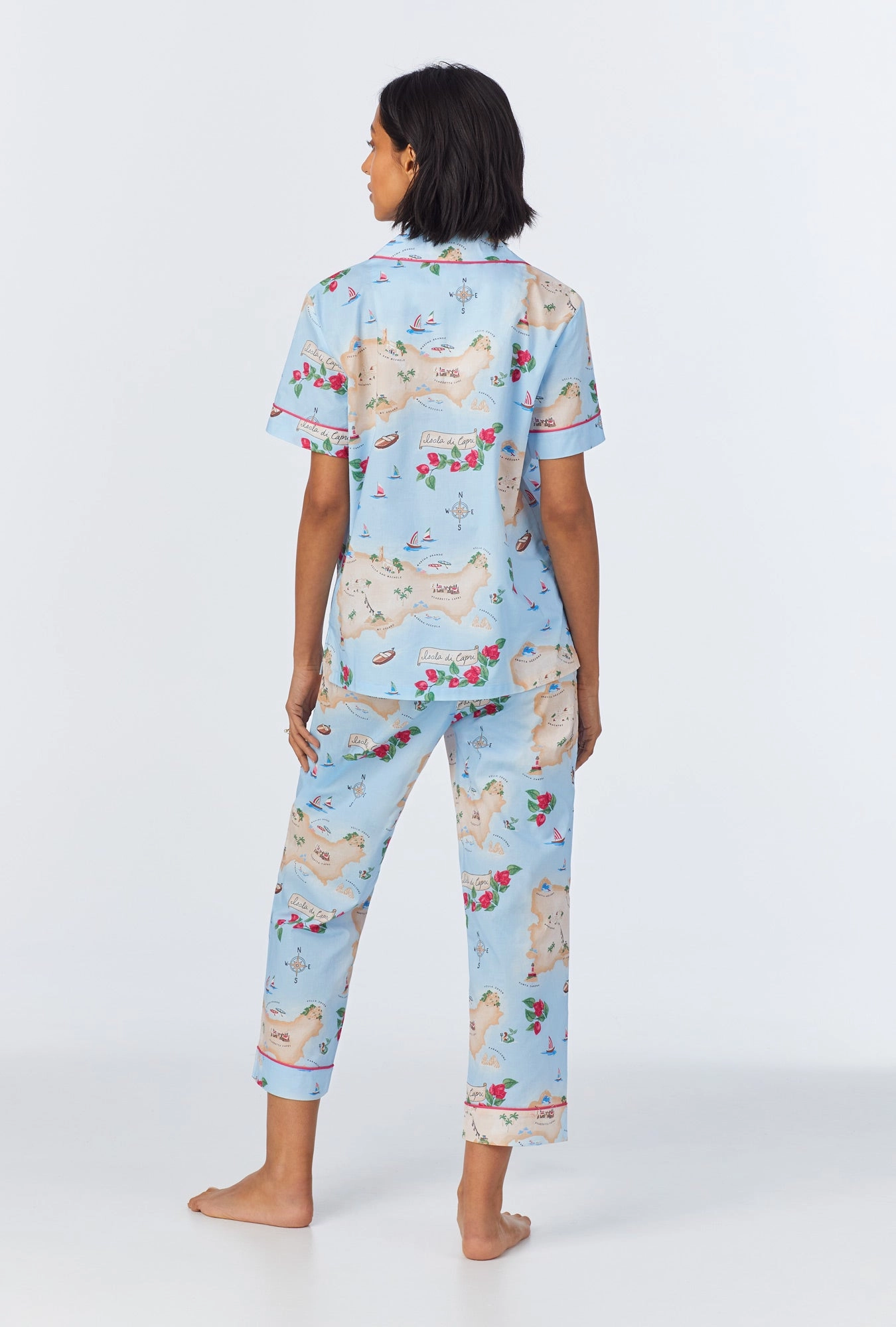 Ciao Capri Short Sleeve Classic Woven Cotton Poplin Cropped PJ Set