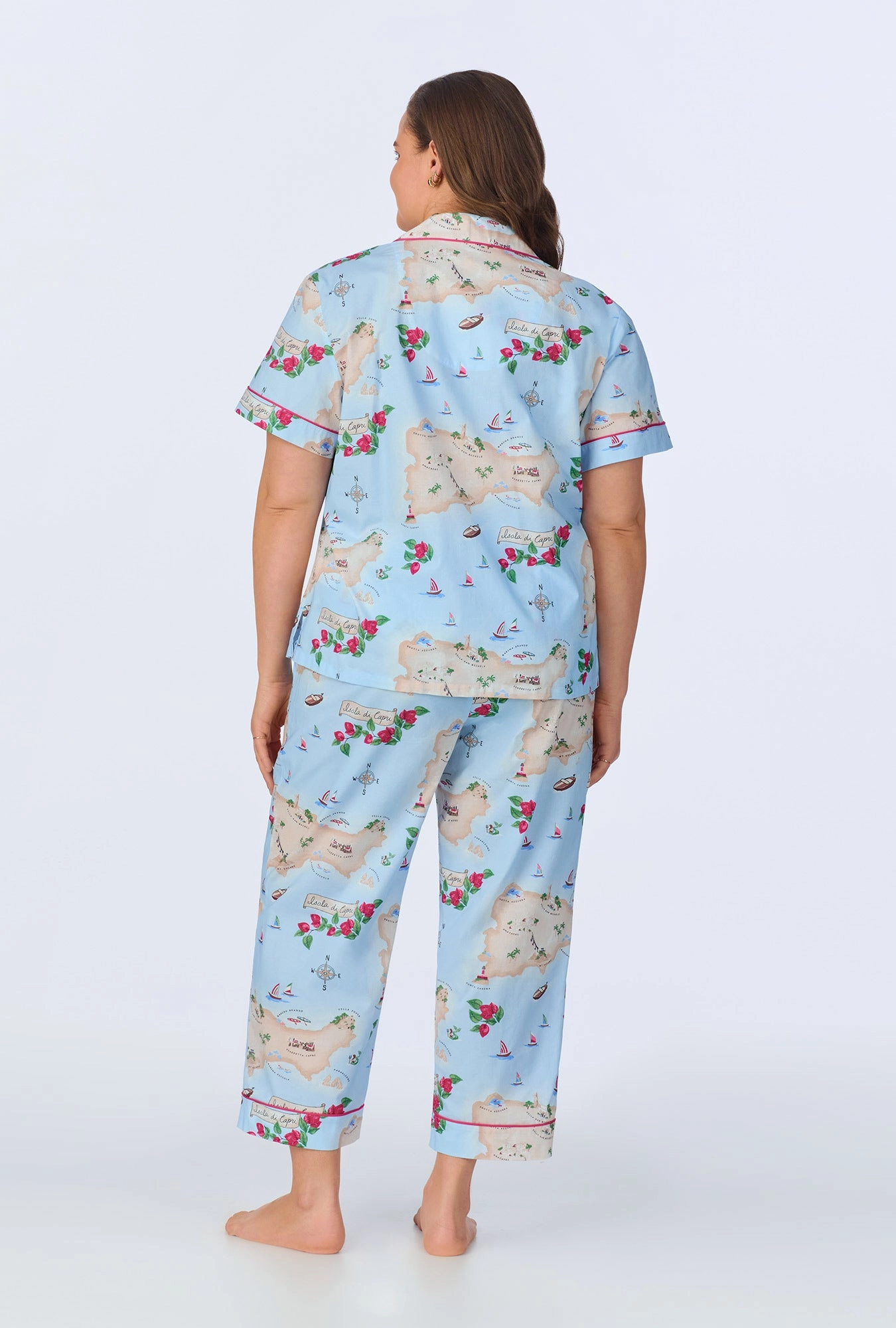Ciao Capri Short Sleeve Classic Woven Cotton Poplin Cropped PJ Set