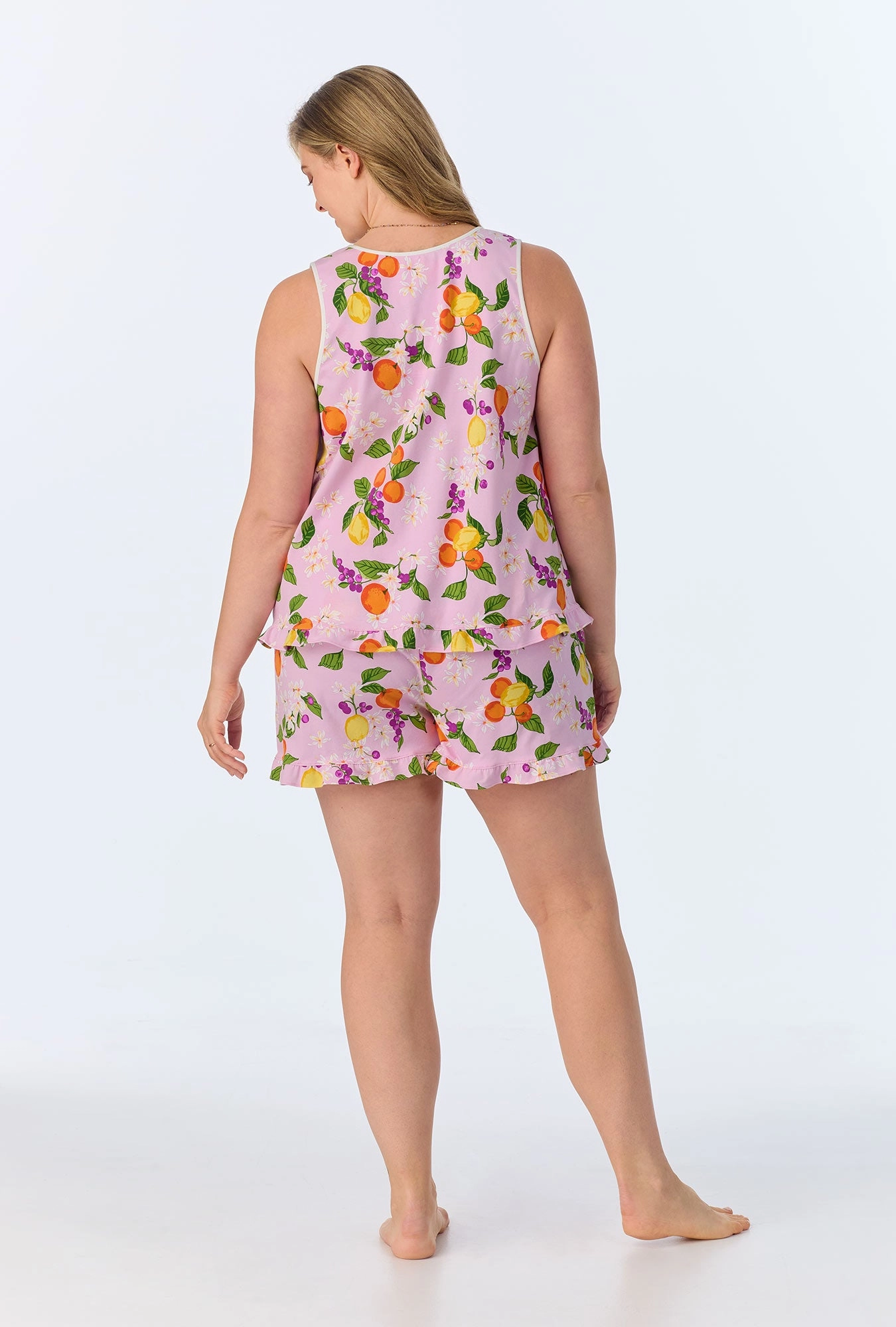 Citrus Blossom Ruffle Tank Shorty Stretch Jersey PJ Set