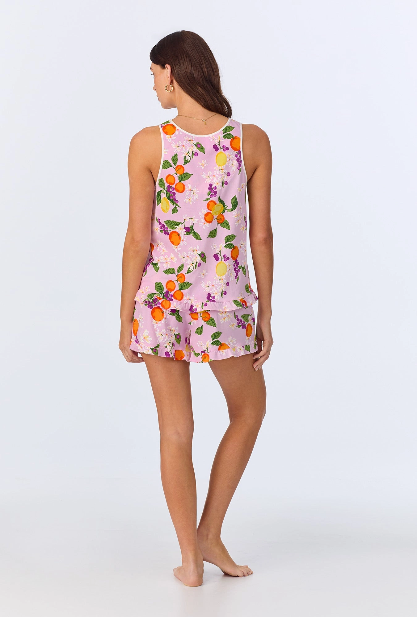 Citrus Blossom Ruffle Tank Shorty Stretch Jersey PJ Set