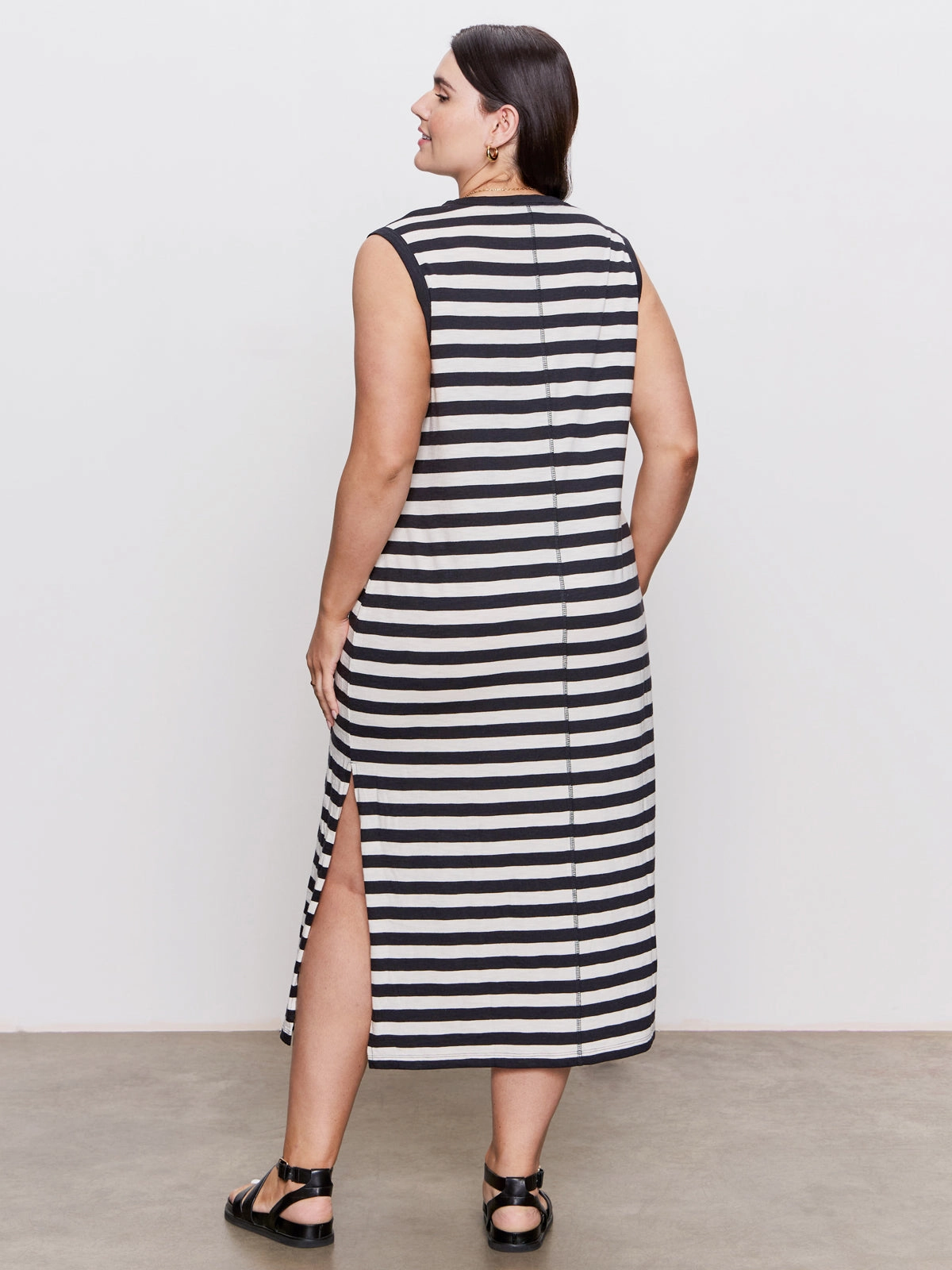 Contrast Trim Maxi Dress Black Macrame Stripe Extended Sizing
