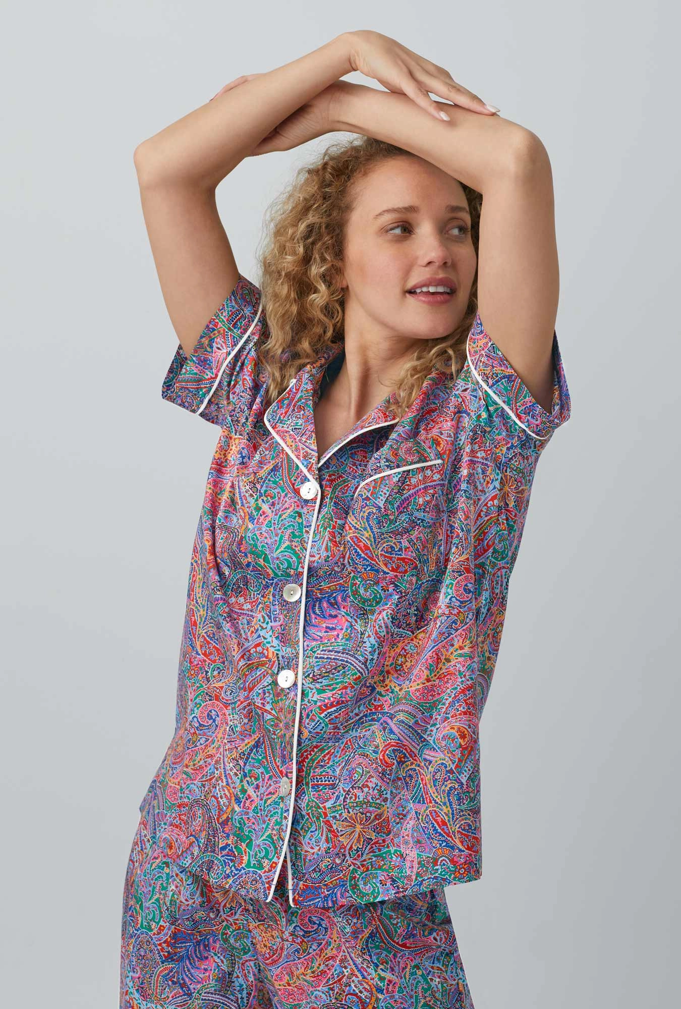 Dana Sharmin Short Sleeve Classic Woven Cotton Tana Lawn® Cropped PJ Set Made with Liberty Fabrics