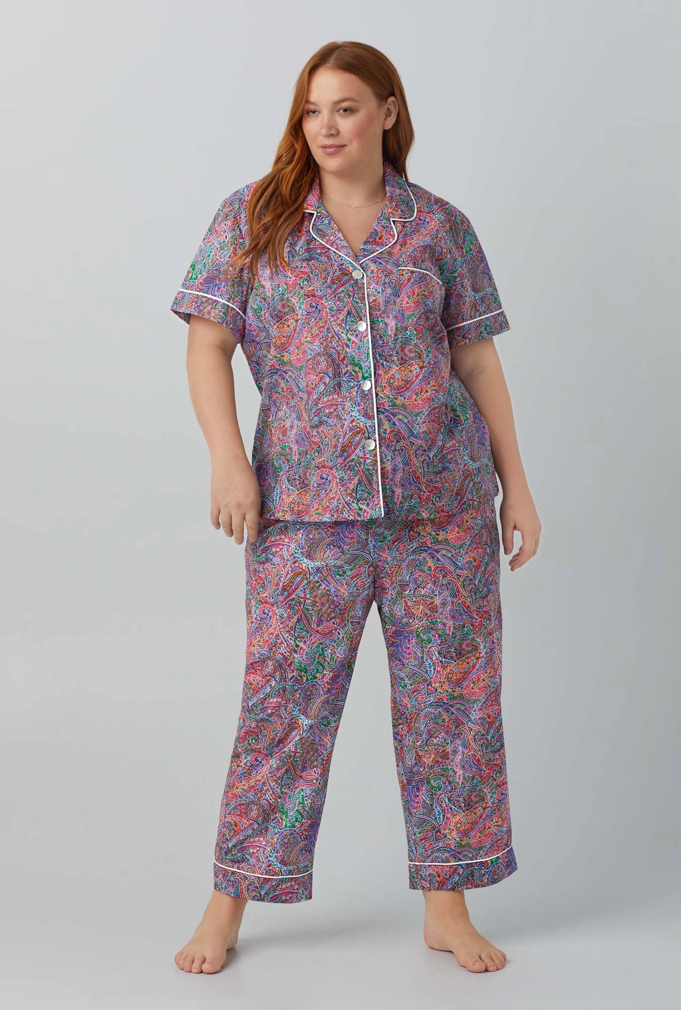 Dana Sharmin Short Sleeve Classic Woven Cotton Tana Lawn® Cropped PJ Set Made with Liberty Fabrics