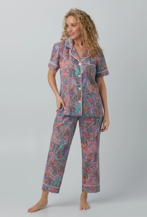 Dana Sharmin Short Sleeve Classic Woven Cotton Tana Lawn® Cropped PJ Set Made with Liberty Fabrics