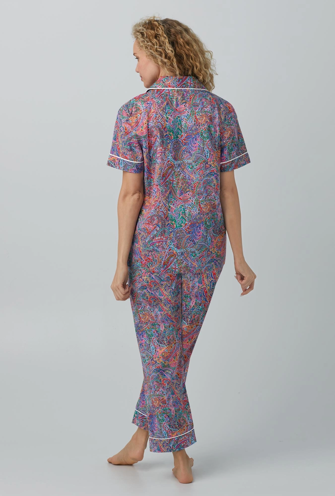 Dana Sharmin Short Sleeve Classic Woven Cotton Tana Lawn® Cropped PJ Set Made with Liberty Fabrics