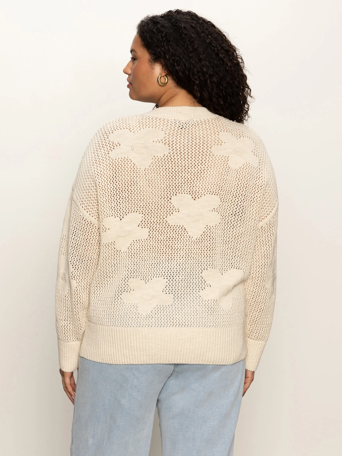 Flower Pop Open Stitch Jacket Eco Natural Extended Sizing