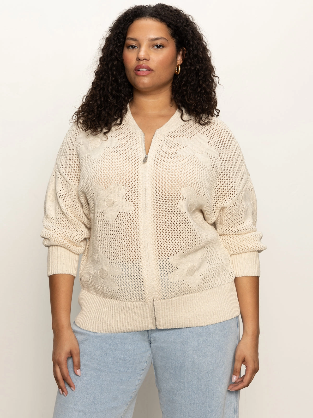 Flower Pop Open Stitch Jacket Eco Natural Extended Sizing