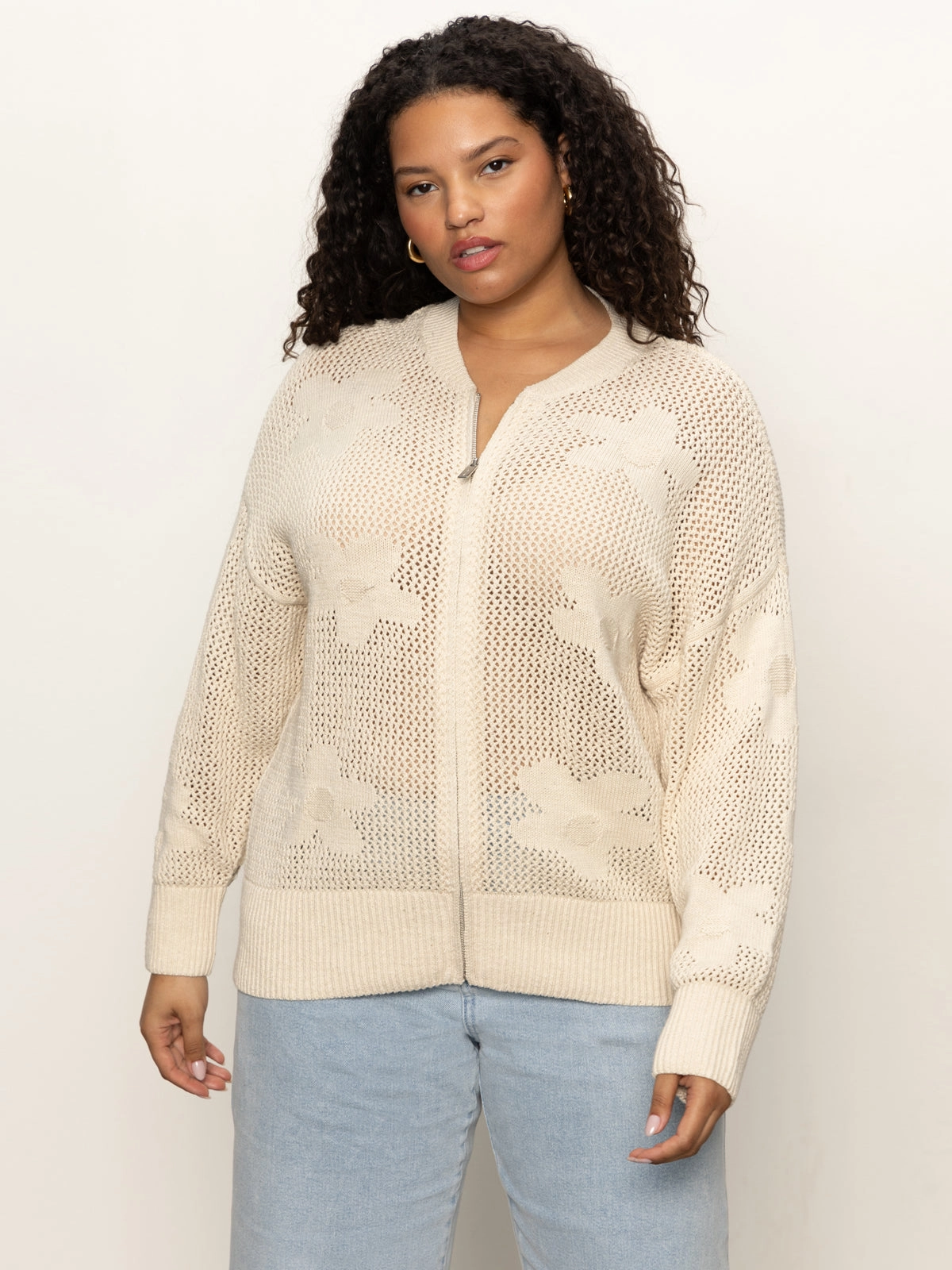 Flower Pop Open Stitch Jacket Eco Natural Extended Sizing