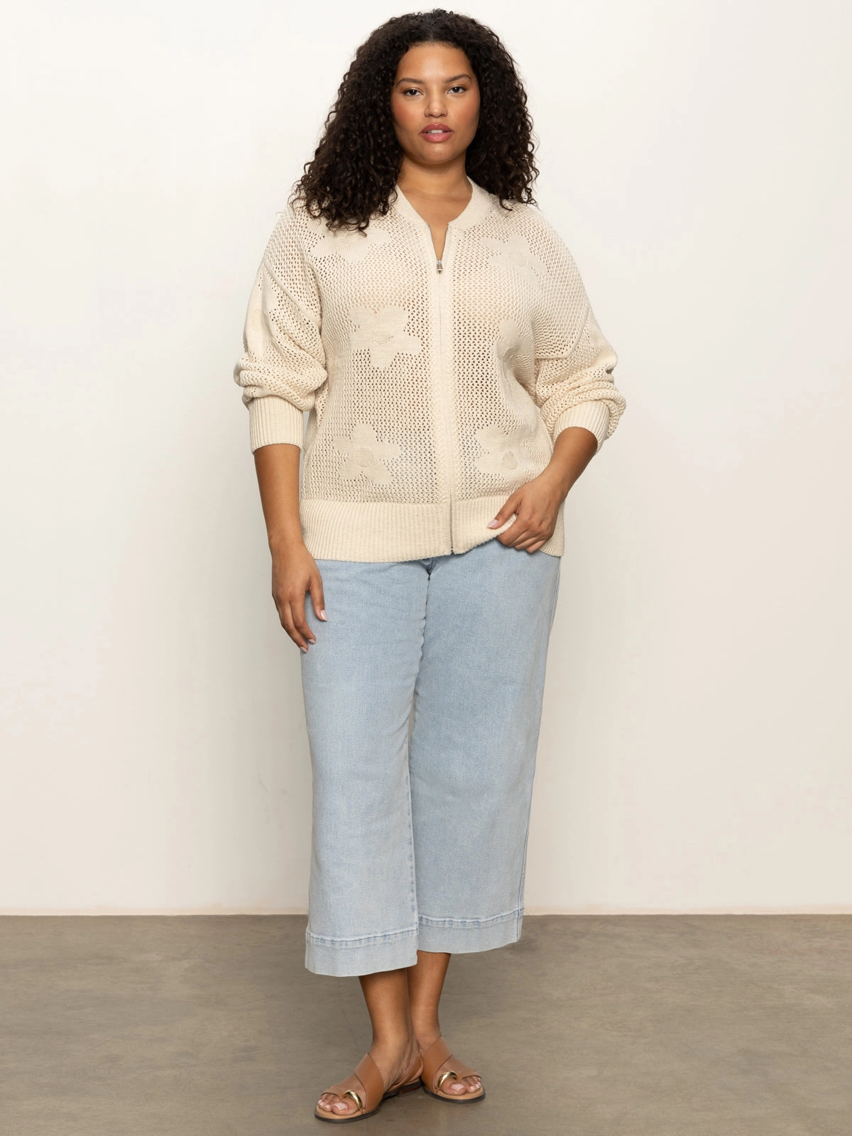 Flower Pop Open Stitch Jacket Eco Natural Extended Sizing