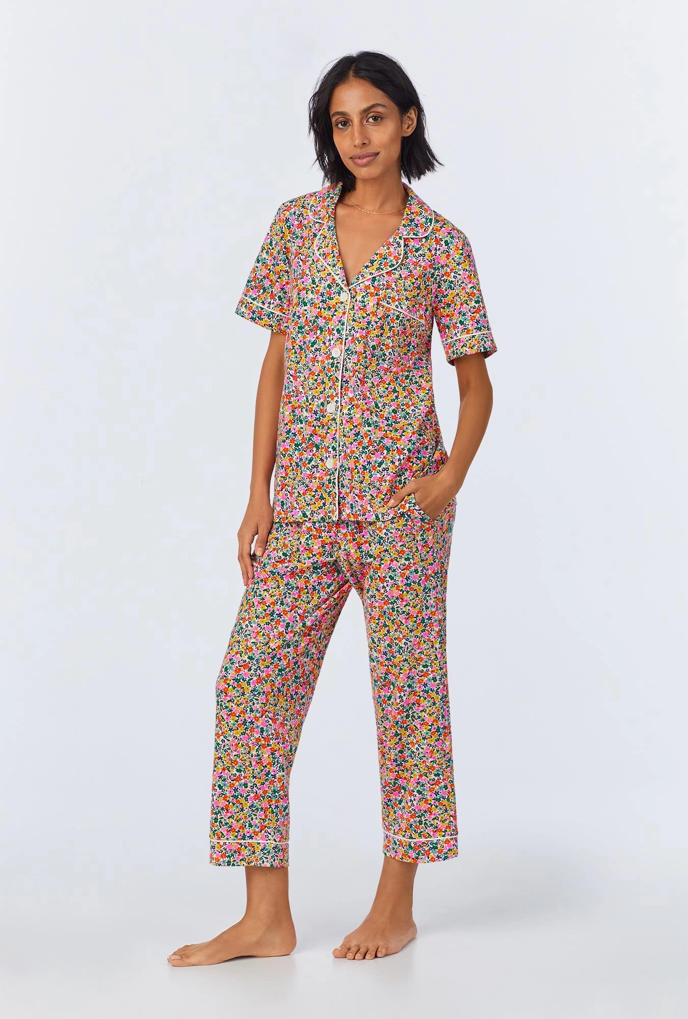 Fresh Picks Short Sleeve Classic Stretch Jersey Cropped PJ Set