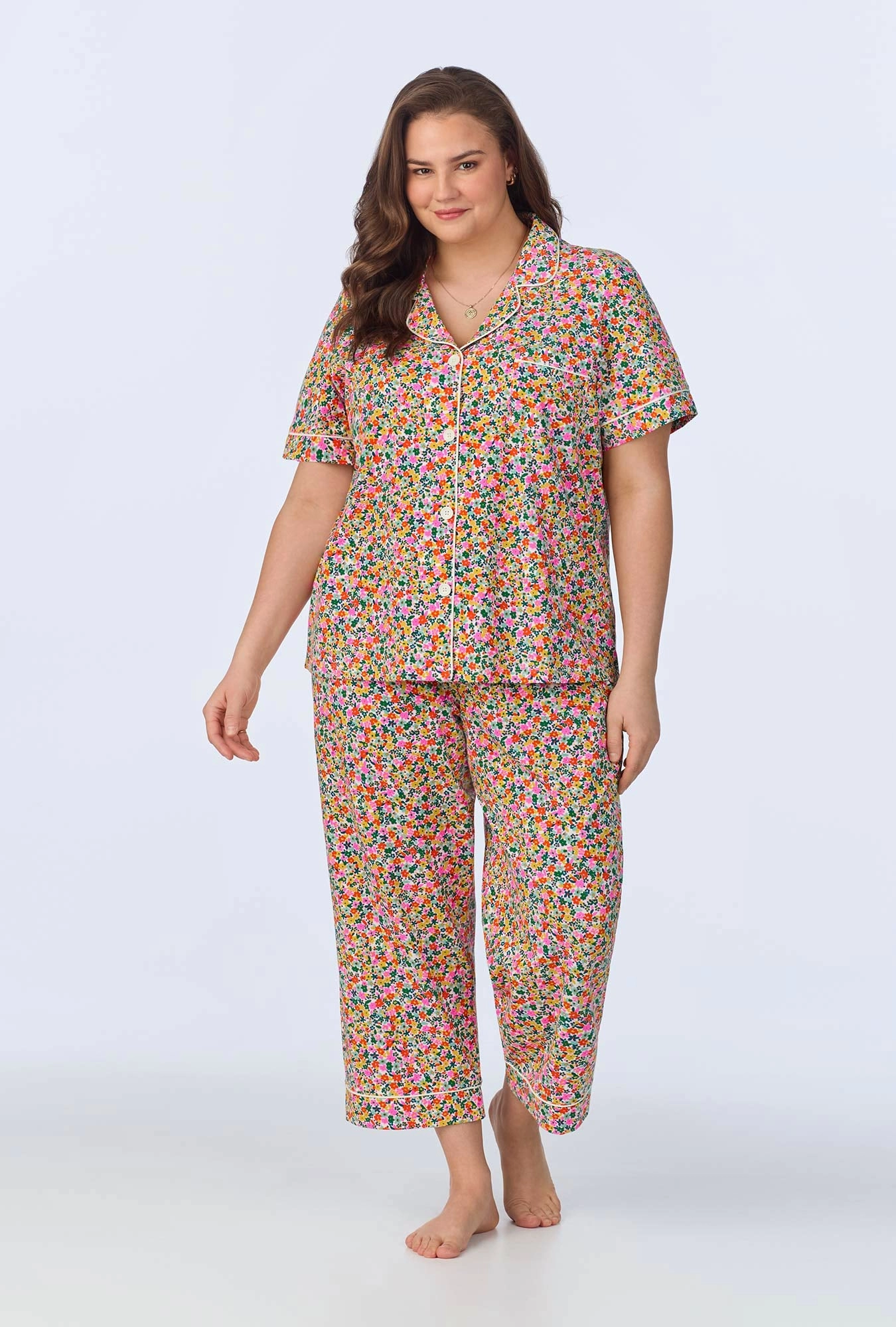 Fresh Picks Short Sleeve Classic Stretch Jersey Cropped PJ Set