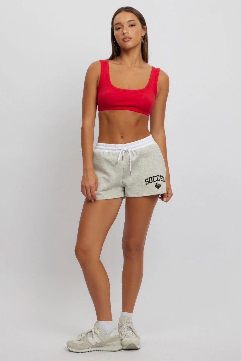 Grey Track Shorts Contrast Waist Band