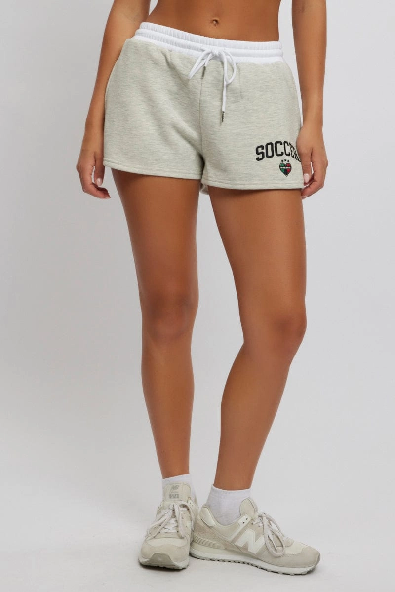 Grey Track Shorts Contrast Waist Band