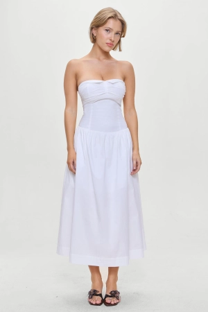 Horizon Strapless Collared Midi Dress - White