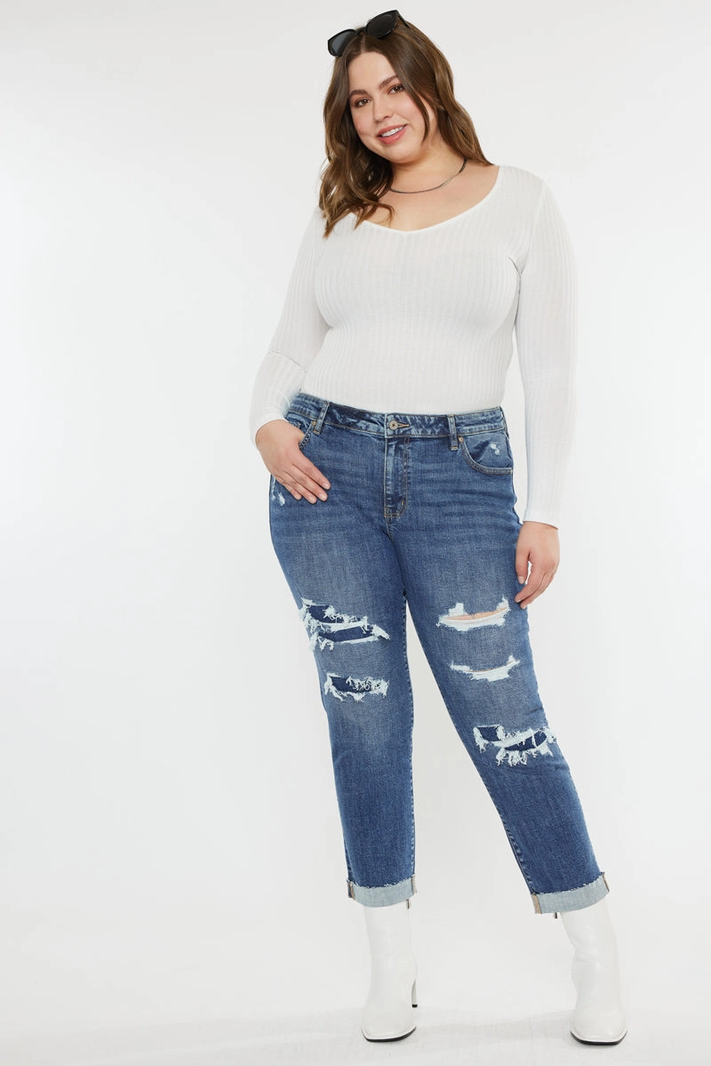 Jayleen Mid Rise Slim Boyfriend Jeans (Plus Size)