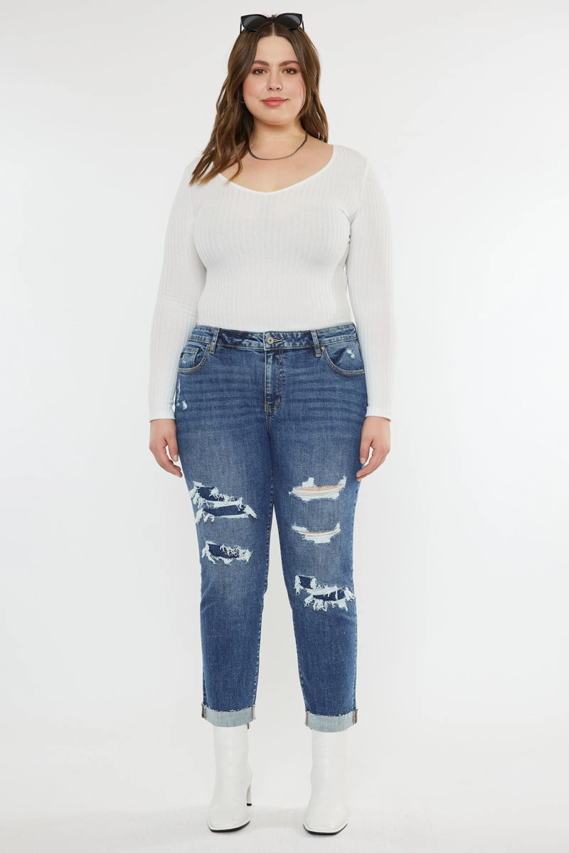Jayleen Mid Rise Slim Boyfriend Jeans (Plus Size)