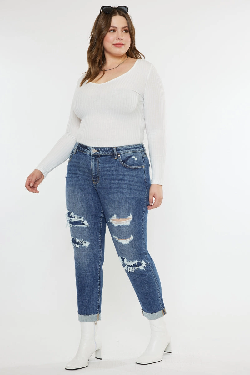 Jayleen Mid Rise Slim Boyfriend Jeans (Plus Size)