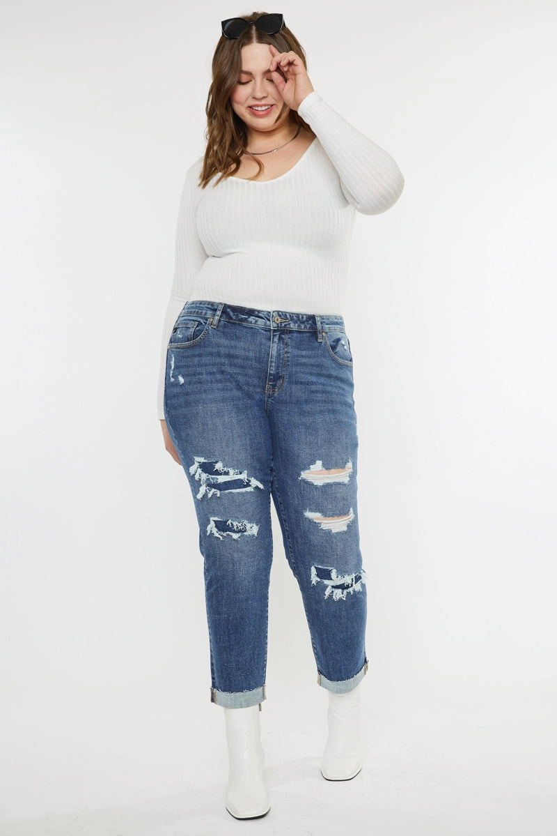 Jayleen Mid Rise Slim Boyfriend Jeans (Plus Size)