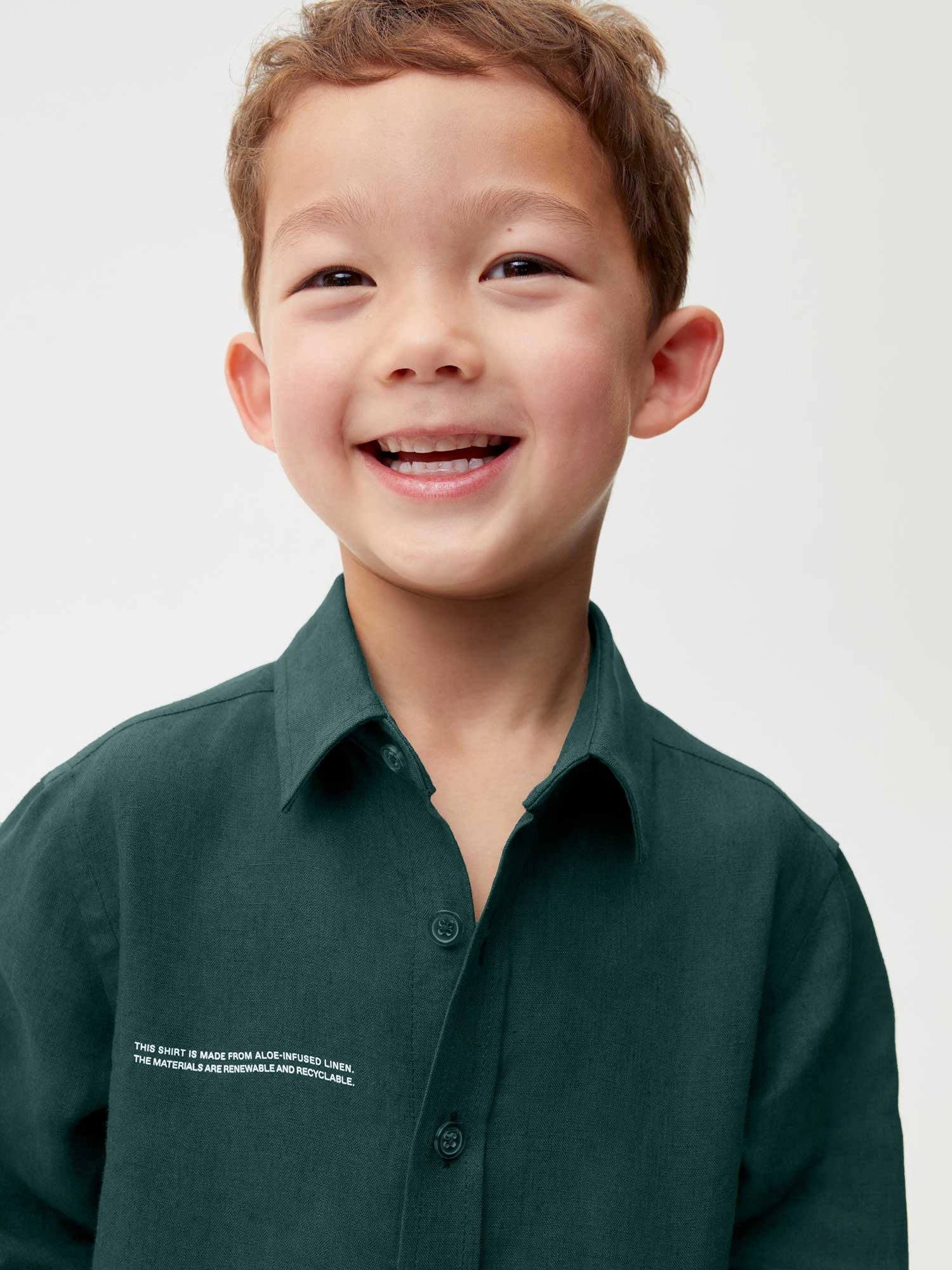 Kids Aloe Linen Long Sleeve Shirt—bottle green